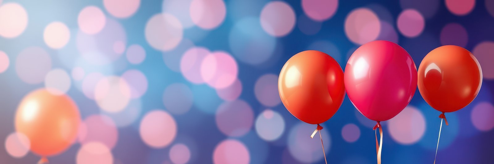 Colorful balloons float against a vibrant bokeh background at a festive gathering